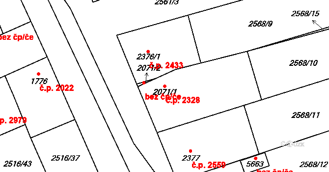 Břeclav 2328 na parcele st. 2071/1 v KÚ Břeclav, Katastrální mapa