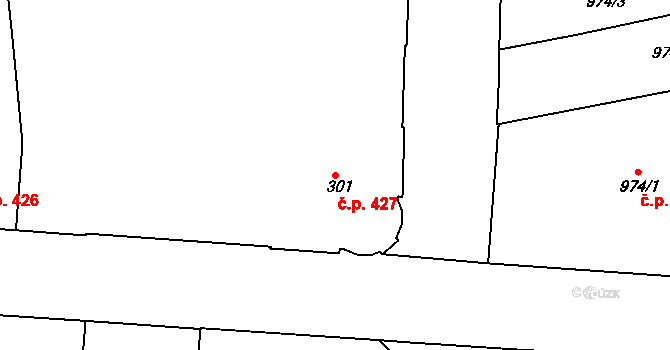 Zábrdovice 427, Brno na parcele st. 301 v KÚ Zábrdovice, Katastrální mapa