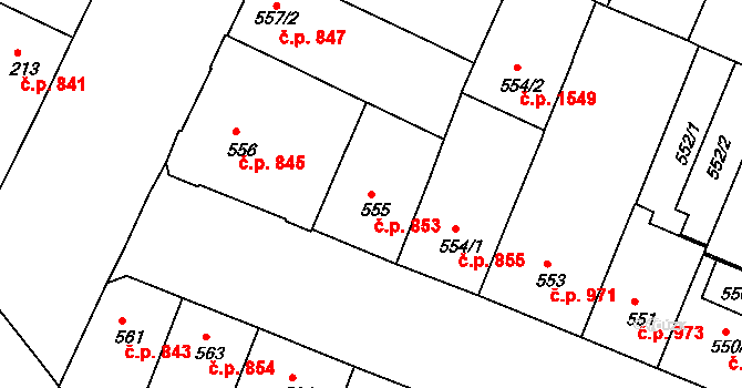 Husovice 853, Brno na parcele st. 555 v KÚ Husovice, Katastrální mapa