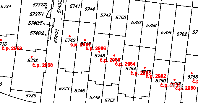 Žabovřesky 2965, Brno na parcele st. 5748 v KÚ Žabovřesky, Katastrální mapa