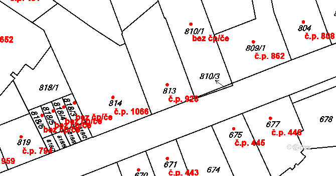 Teplice 928 na parcele st. 813 v KÚ Teplice, Katastrální mapa