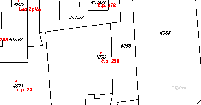 Lískovec 220, Frýdek-Místek na parcele st. 4076 v KÚ Lískovec u Frýdku-Místku, Katastrální mapa