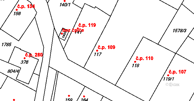Čečelice 109 na parcele st. 117 v KÚ Čečelice, Katastrální mapa
