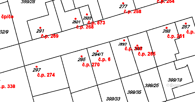 Veltrusy 6 na parcele st. 294/1 v KÚ Veltrusy, Katastrální mapa