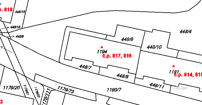 Háje 816,817, Praha na parcele st. 1194 v KÚ Háje, Katastrální mapa