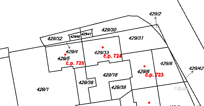 Libuš 724, Praha na parcele st. 429/33 v KÚ Libuš, Katastrální mapa