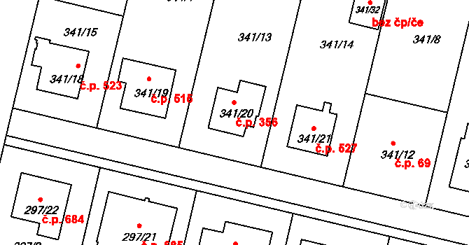 Jinonice 356, Praha na parcele st. 341/20 v KÚ Jinonice, Katastrální mapa
