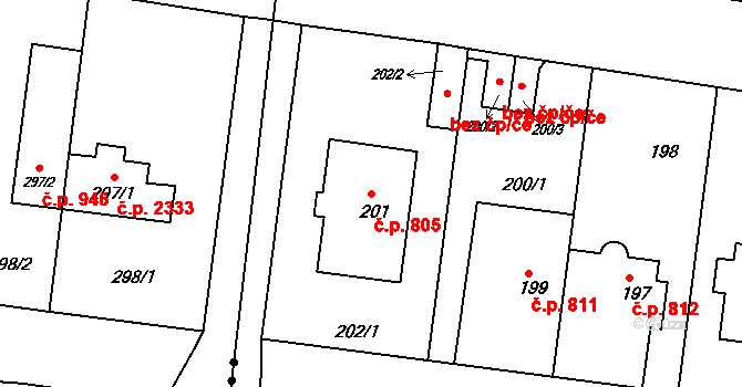 Střešovice 805, Praha na parcele st. 201 v KÚ Střešovice, Katastrální mapa