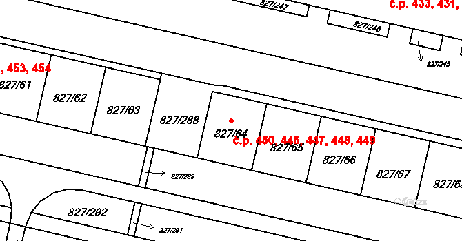 Bohnice 446,447,448,449,450, Praha na parcele st. 827/64 v KÚ Bohnice, Katastrální mapa