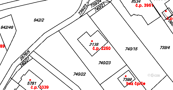 Hodonín 2250 na parcele st. 2138 v KÚ Hodonín, Katastrální mapa