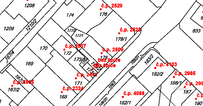 Chomutov 2509 na parcele st. 178 v KÚ Chomutov II, Katastrální mapa