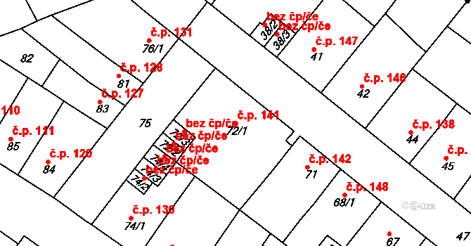 Újezdské Předměstí 141, Bílina na parcele st. 72/1 v KÚ Bílina-Újezd, Katastrální mapa