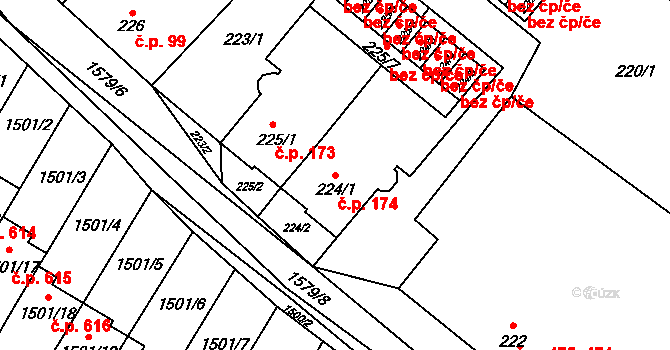 Zbýšov 174 na parcele st. 224/1 v KÚ Zbýšov u Oslavan, Katastrální mapa