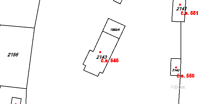 Ochoz u Brna 545 na parcele st. 2143 v KÚ Ochoz u Brna, Katastrální mapa