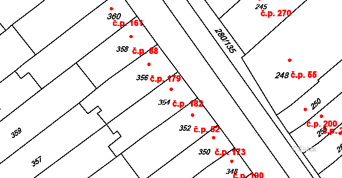 Přísnotice 182 na parcele st. 354 v KÚ Přísnotice, Katastrální mapa