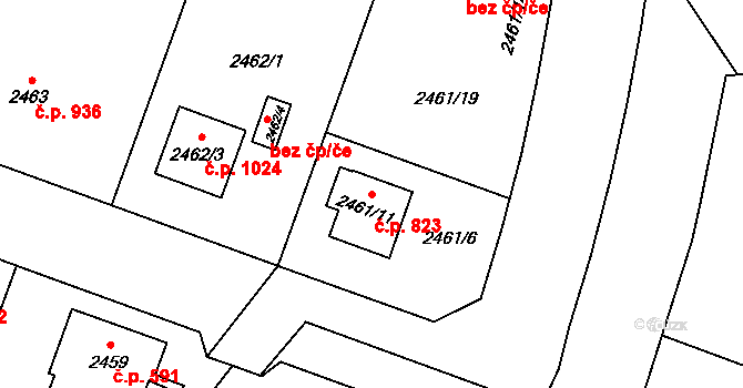 Bolevec 823, Plzeň na parcele st. 2461/11 v KÚ Bolevec, Katastrální mapa