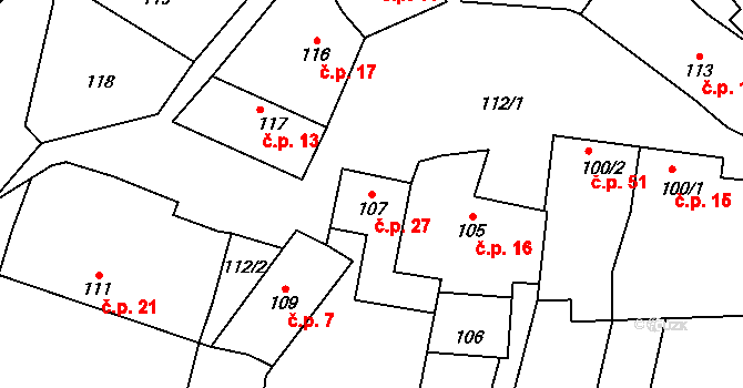 Nuzířov 27, Malhostovice na parcele st. 107 v KÚ Nuzířov, Katastrální mapa