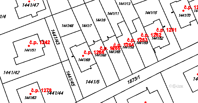 Prostřední Suchá 1265, Havířov na parcele st. 1441/68 v KÚ Prostřední Suchá, Katastrální mapa
