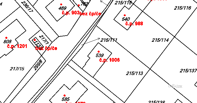 Rudná 1006 na parcele st. 539 v KÚ Hořelice, Katastrální mapa