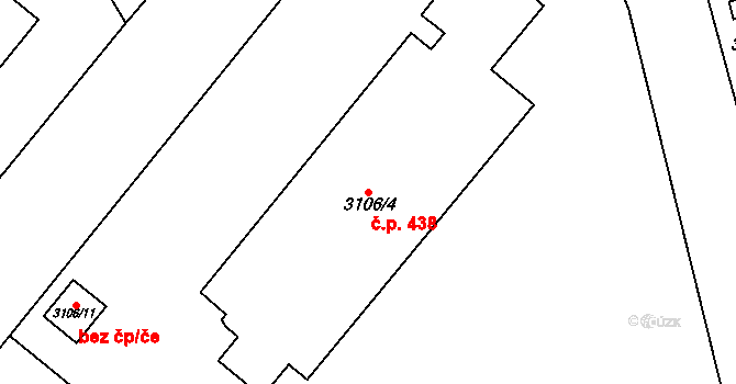 Vyškov-Město 438, Vyškov na parcele st. 3106/4 v KÚ Vyškov, Katastrální mapa