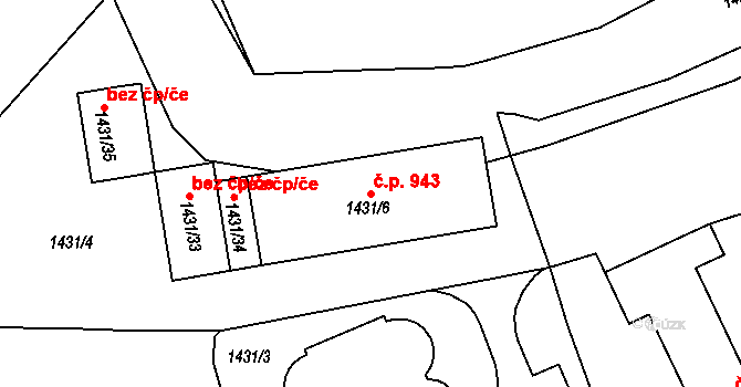Rousínovec 943, Rousínov na parcele st. 1431/6 v KÚ Rousínov u Vyškova, Katastrální mapa