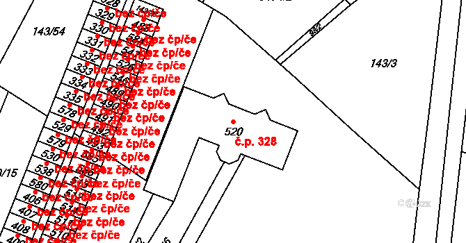 Želetava 328 na parcele st. 520 v KÚ Želetava, Katastrální mapa