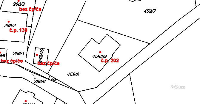 Kanice 202 na parcele st. 459/69 v KÚ Kanice, Katastrální mapa