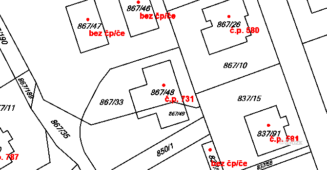 Lázně Bohdaneč 731 na parcele st. 867/48 v KÚ Lázně Bohdaneč, Katastrální mapa