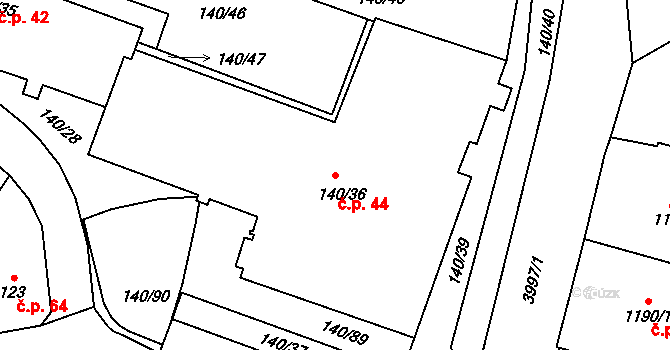 Fryštát 44, Karviná na parcele st. 140/36 v KÚ Karviná-město, Katastrální mapa