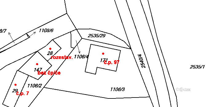 Radostice 97, Borovany na parcele st. 171 v KÚ Radostice u Trocnova, Katastrální mapa