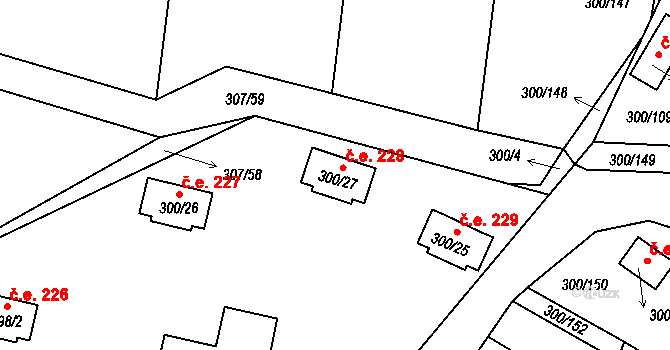 Milná 228, Frymburk na parcele st. 300/27 v KÚ Frymburk, Katastrální mapa
