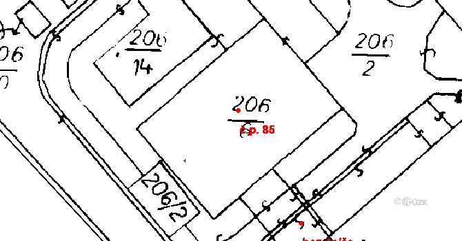 Bylany 85, Miskovice na parcele st. 206/6 v KÚ Bylany u Kutné Hory, Katastrální mapa