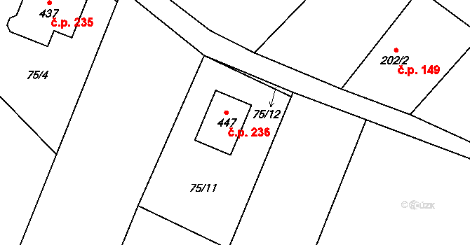 Prasek 236 na parcele st. 447 v KÚ Prasek, Katastrální mapa