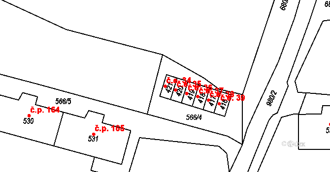 Hamr 34, Litvínov na parcele st. 421 v KÚ Hamr u Litvínova, Katastrální mapa