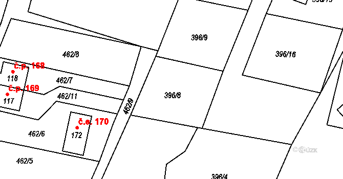 Klení 182, Benešov nad Černou na parcele st. 396/8 v KÚ Klení, Katastrální mapa