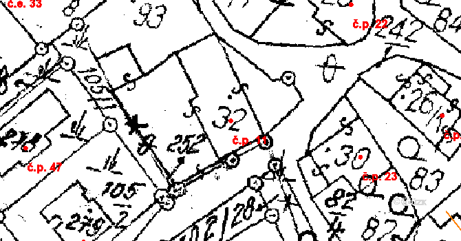 Tři Studně 11 na parcele st. 136/34 v KÚ Tři Studně, Katastrální mapa