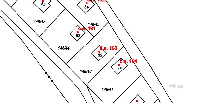 Mechová 193, Lipová na parcele st. 85 v KÚ Mechová, Katastrální mapa