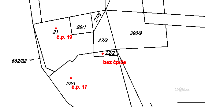 Cerekvička-Rosice 38666090 na parcele st. 22/2 v KÚ Rosice u Cerekvičky, Katastrální mapa