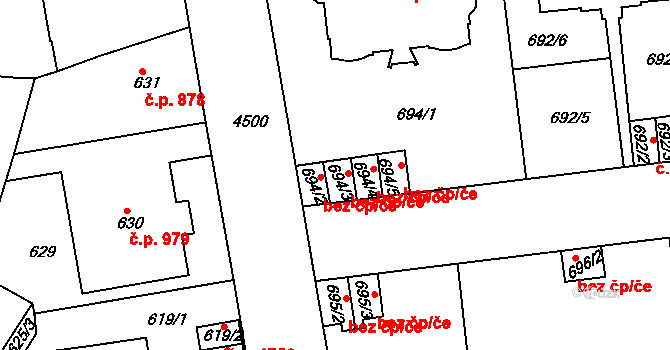 Teplice 45140090 na parcele st. 694/3 v KÚ Teplice, Katastrální mapa