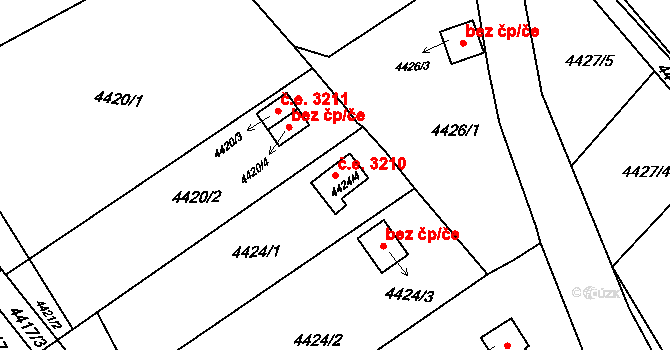 Předměstí 3210, Litoměřice na parcele st. 4424/4 v KÚ Litoměřice, Katastrální mapa