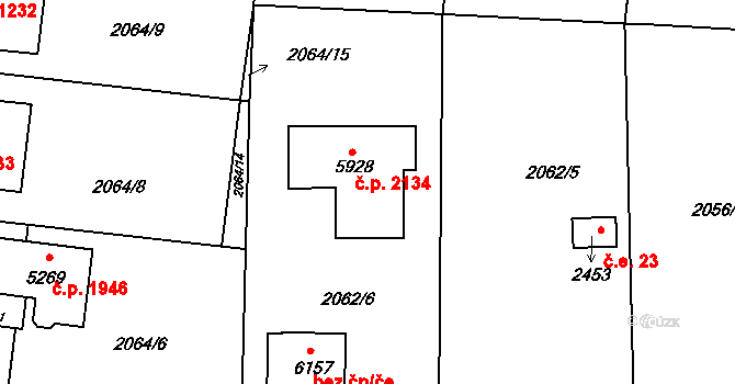 Hranice I-Město 2134, Hranice na parcele st. 5928 v KÚ Hranice, Katastrální mapa