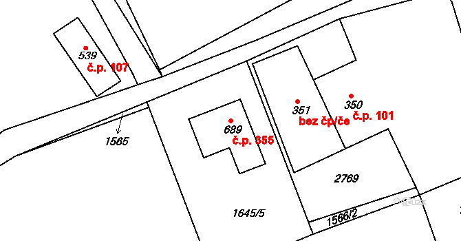 Borová 355 na parcele st. 689 v KÚ Borová u Poličky, Katastrální mapa