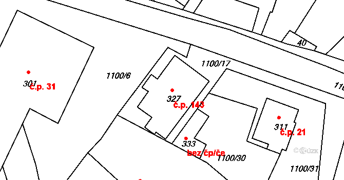 Jestřabí Lhota 143 na parcele st. 327 v KÚ Jestřabí Lhota, Katastrální mapa