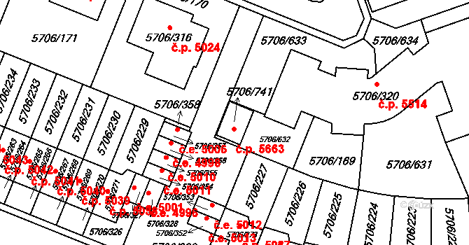 Jihlava 5663 na parcele st. 5706/741 v KÚ Jihlava, Katastrální mapa