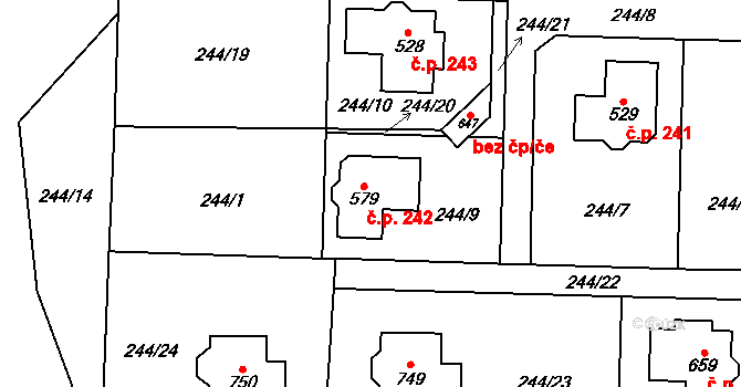 Černý Vůl 242, Statenice na parcele st. 579 v KÚ Statenice, Katastrální mapa