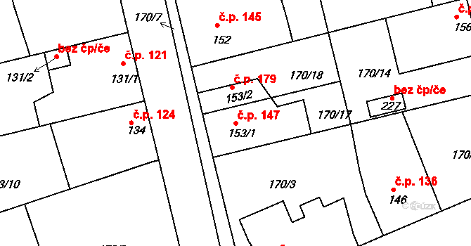 Tachlovice 147 na parcele st. 153/1 v KÚ Tachlovice, Katastrální mapa