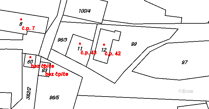 Chlístov 42, Hořičky na parcele st. 12 v KÚ Chlístov u Hořiček, Katastrální mapa