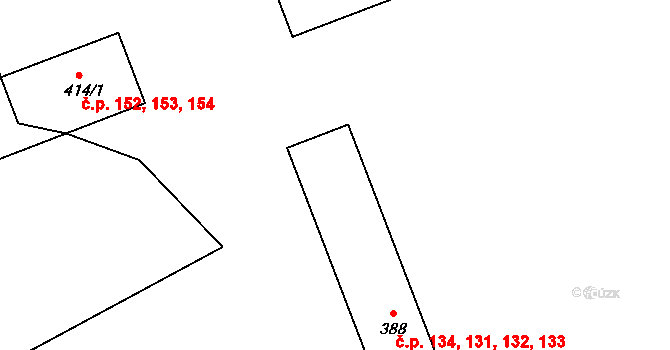 Rybitví 131,132,133,134 na parcele st. 388 v KÚ Rybitví, Katastrální mapa