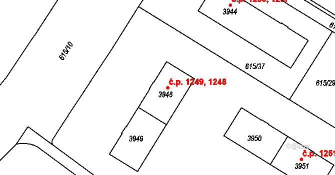 Bílé Předměstí 1248,1249, Pardubice na parcele st. 3949 v KÚ Pardubice, Katastrální mapa