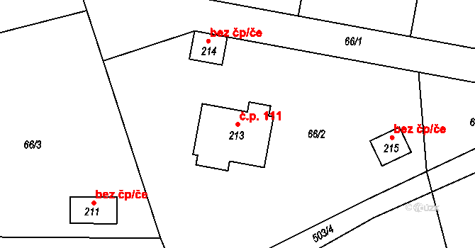 Trpišov 111, Slatiňany na parcele st. 213 v KÚ Trpišov, Katastrální mapa